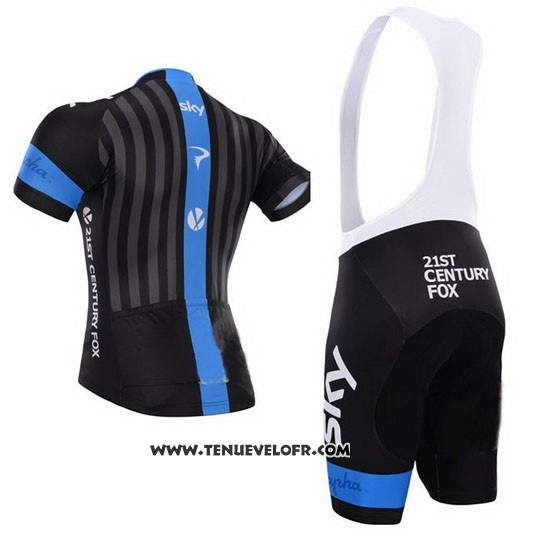 2015 Maillot Ciclismo Sky Azur et Noir Manches Courtes et Cuissard